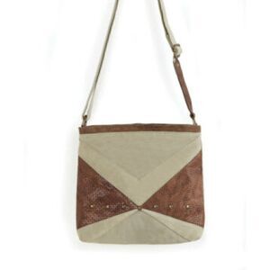 Mona B  Upcycled Canvas and Leather Prism Shoulder Bag Eco Friendly Recycled